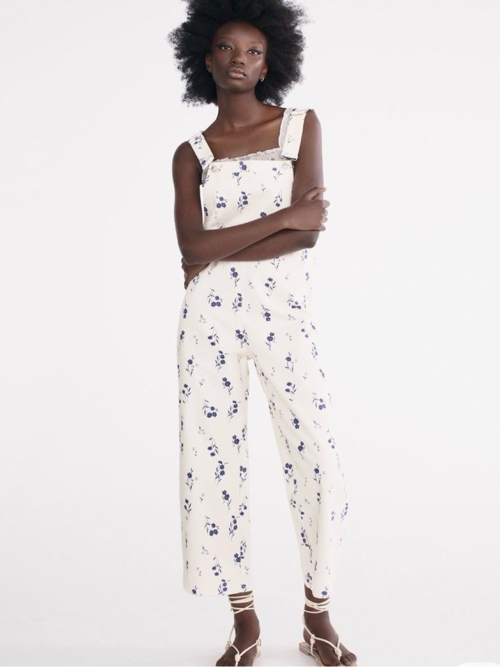 ZARA viral “ The Jackie “ Floral Wide-Leg Jumpsuit Overalls in Ivory and Floral
